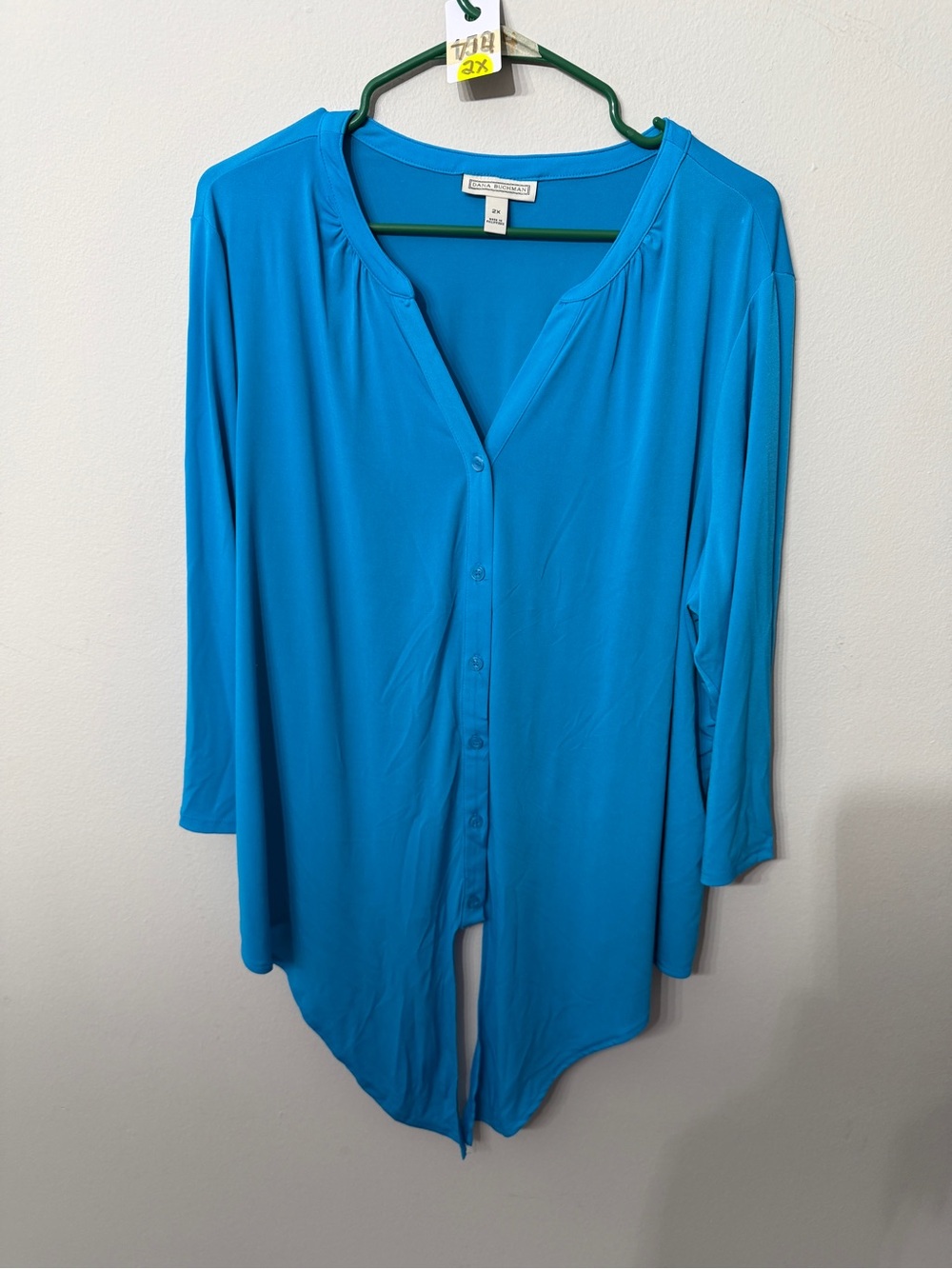Women’s Dana Buchman 2X Plus Turquoise Blue Button Front Tunic Top